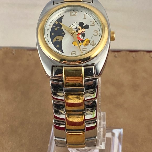 Vintage Mickey Mouse Rare Moon Phase 2 Tone Watch - Picture 6 of 6